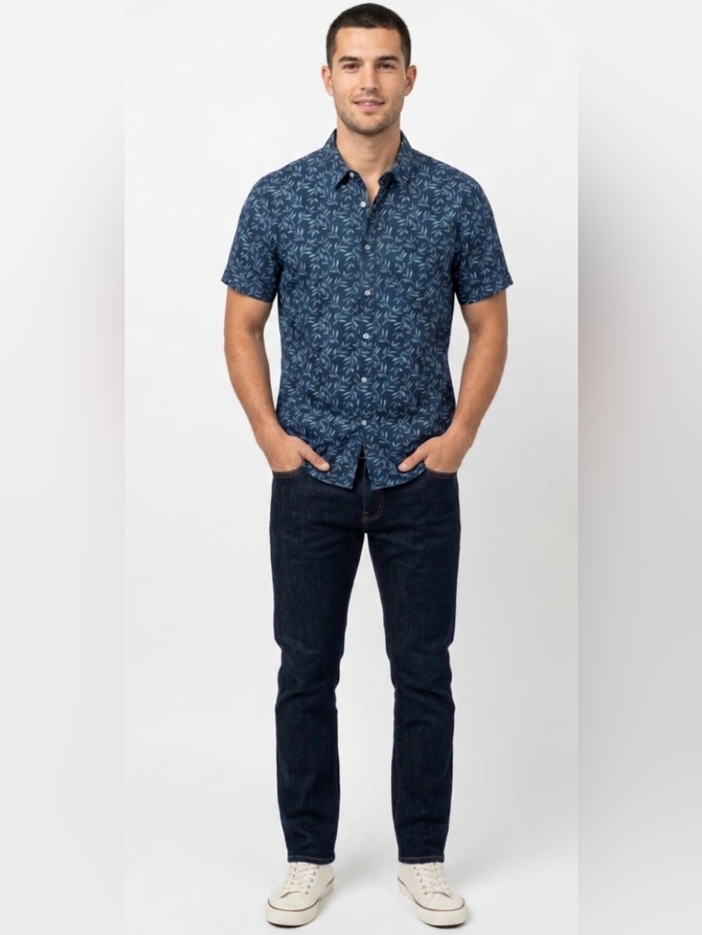 NWT Rails Men’s Carson Falling Frond Maritime Short-Sleeve Linen Shirt XL